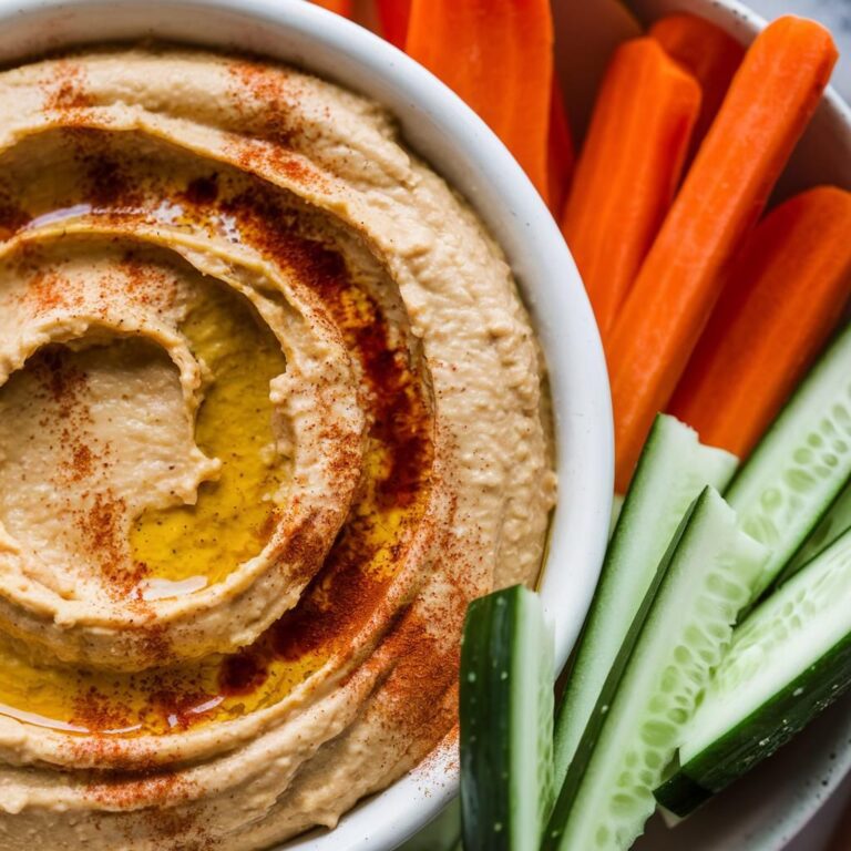 Hummus Vegano con Palitos de Zanahoria y Pepino